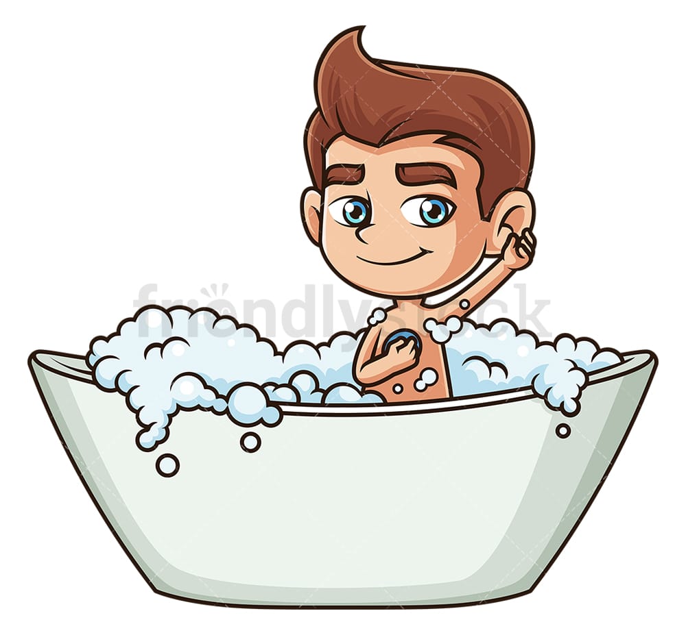 Boy Taking A Bath Cartoon Clipart Vector - FriendlyStock