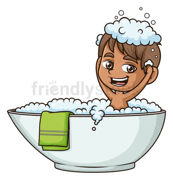 Hispanic boy taking a bath. PNG - JPG and vector EPS (infinitely scalable).
