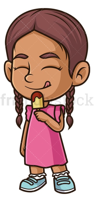 Hispanic girl eating ice cream. PNG - JPG and vector EPS (infinitely scalable).