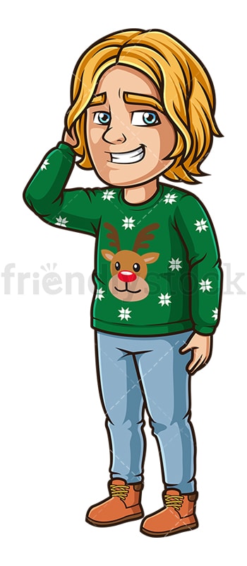 Hombre vestido con feo suéter de Navidad de dibujos animados Clipart Vector  - FriendlyStock