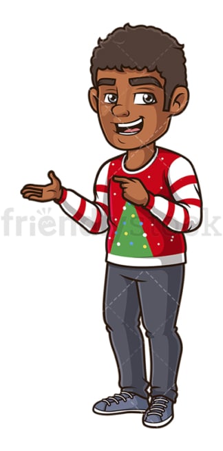 Black man wearing ugly christmas sweater. PNG - JPG and vector EPS (infinitely scalable).