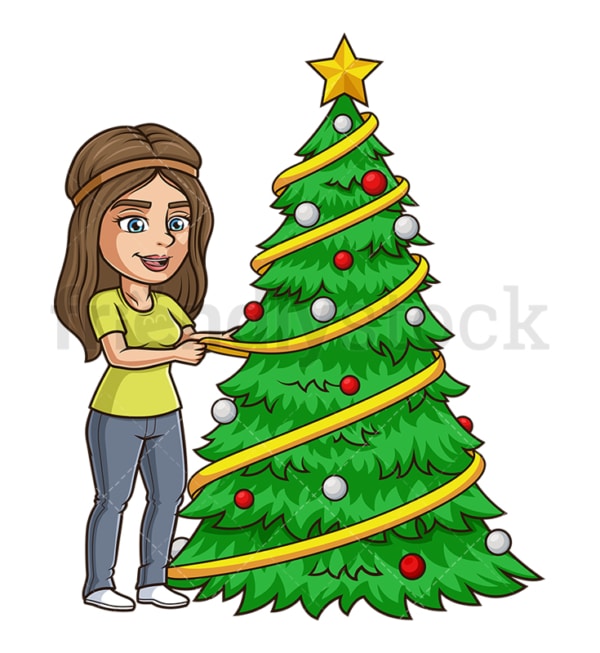 Gal decorating christmas tree. PNG - JPG and vector EPS (infinitely scalable).