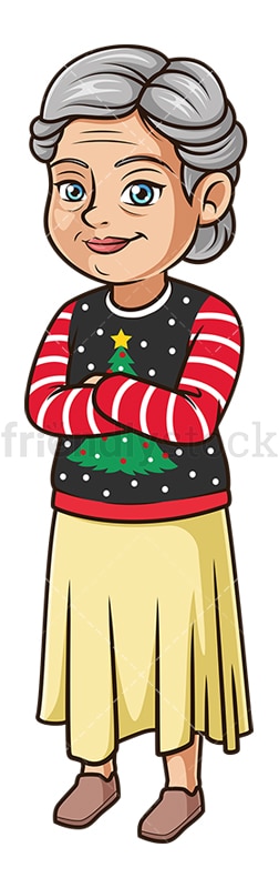 Old woman wearing ugly christmas sweater. PNG - JPG and vector EPS (infinitely scalable).