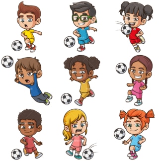 Kids playing football. PNG - JPG and infinitely scalable vector EPS - on white or transparent background.