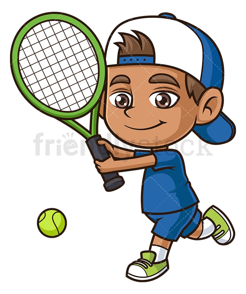 Hispanic Boy Playing Tennis Cartoon Clipart Vector - FriendlyStock