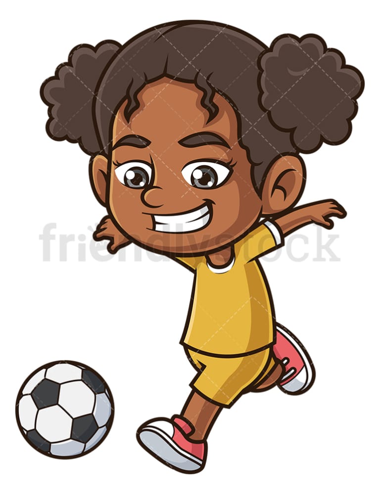 Black Girl Playing Soccer Cartoon Clipart Vector - FriendlyStock