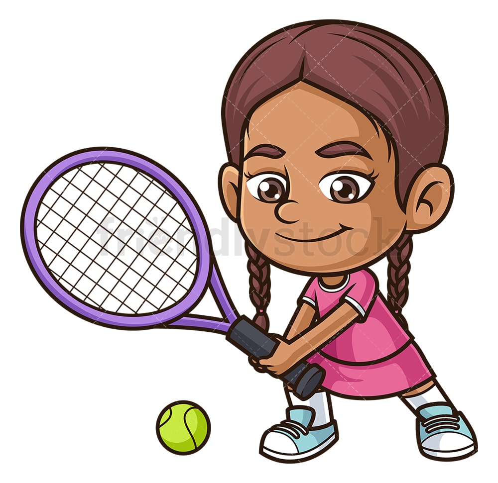 Hispanic Girl Playing Tennis Cartoon Clipart Vector - FriendlyStock
