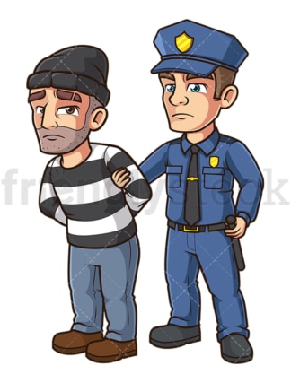 Policeman arresting burglar. PNG - JPG and vector EPS (infinitely scalable).