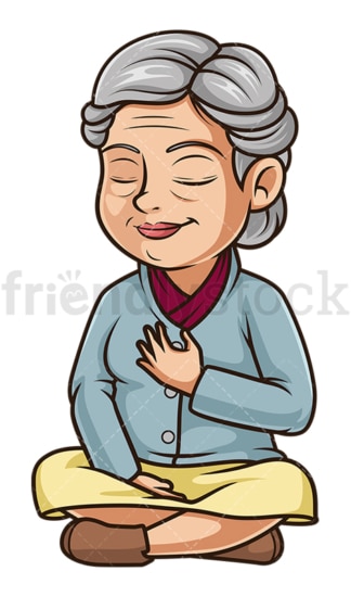 Old woman meditating. PNG - JPG and vector EPS (infinitely scalable).
