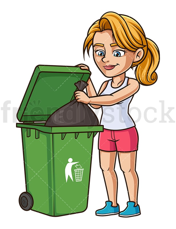 Woman Throwing Out The Trash Cartoon Clipart Vector - FriendlyStock