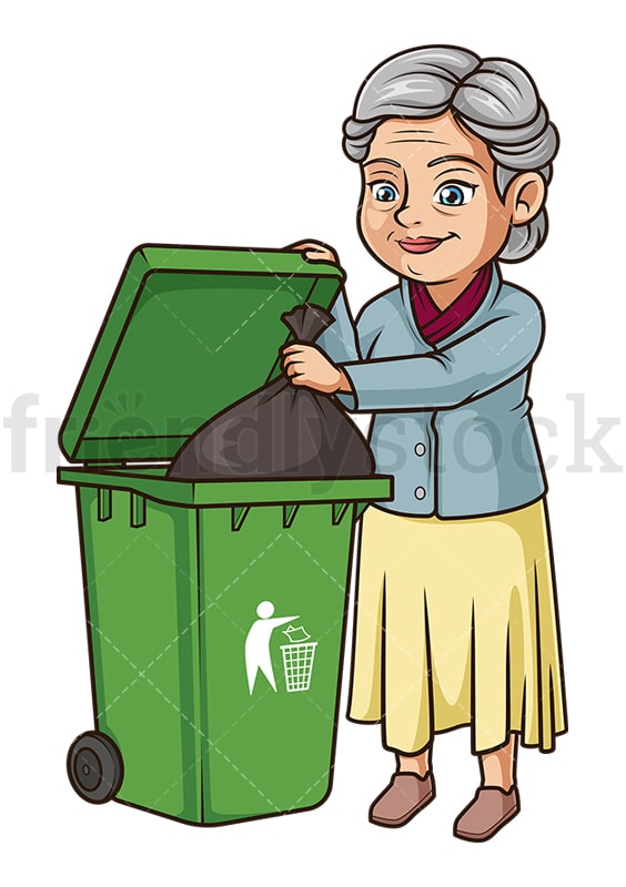 Old woman taking out trash. PNG - JPG and vector EPS (infinitely scalable).
