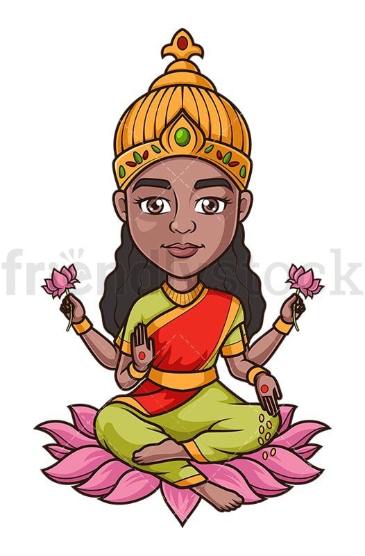 Hindu Goddess Lakshmi Cartoon Vector Clipart - FriendlyStock