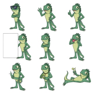 Iguana cartoon character. PNG - JPG and infinitely scalable vector EPS - on white or transparent background.