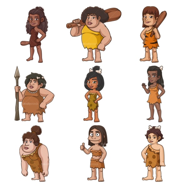Primeval cavewomen. PNG - JPG and infinitely scalable vector EPS - on white or transparent background.
