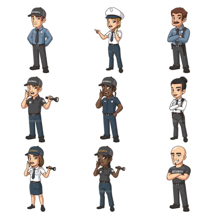 Caucasian Security Guard Cartoon Clipart Vector - FriendlyStock