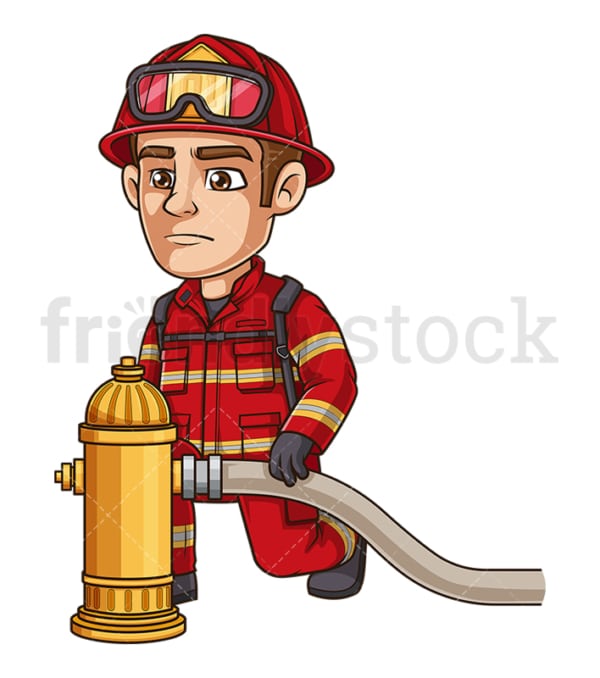 Firefighter Using Fire Hydrant Cartoon Clipart Vector - FriendlyStock