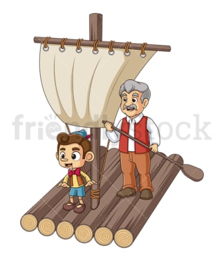 Pinocchio and geppetto on raft. PNG - JPG and vector EPS (infinitely scalable).