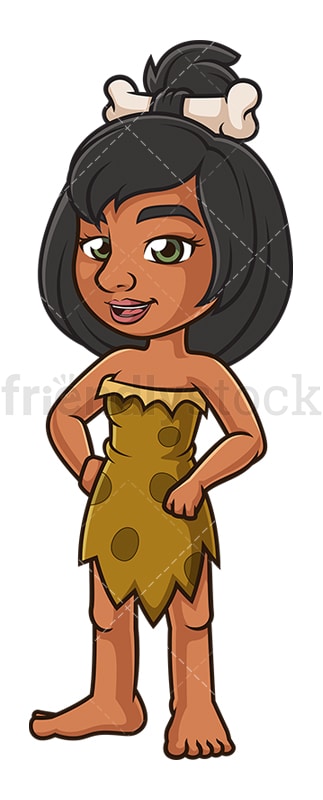 Young cavewoman with bone. PNG - JPG and vector EPS (infinitely scalable).