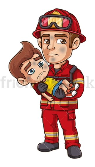 Firefighter saving a child. PNG - JPG and vector EPS (infinitely scalable).