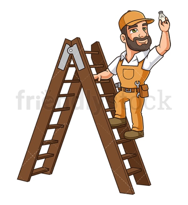 Handyman changing light bulb. PNG - JPG and vector EPS (infinitely scalable).