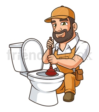 Handyman unclogging toilet. PNG - JPG and vector EPS (infinitely scalable).
