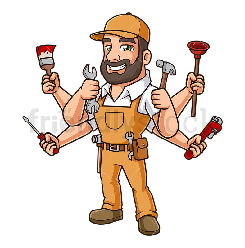 Happy Handyman Cartoon Clipart Vector - FriendlyStock