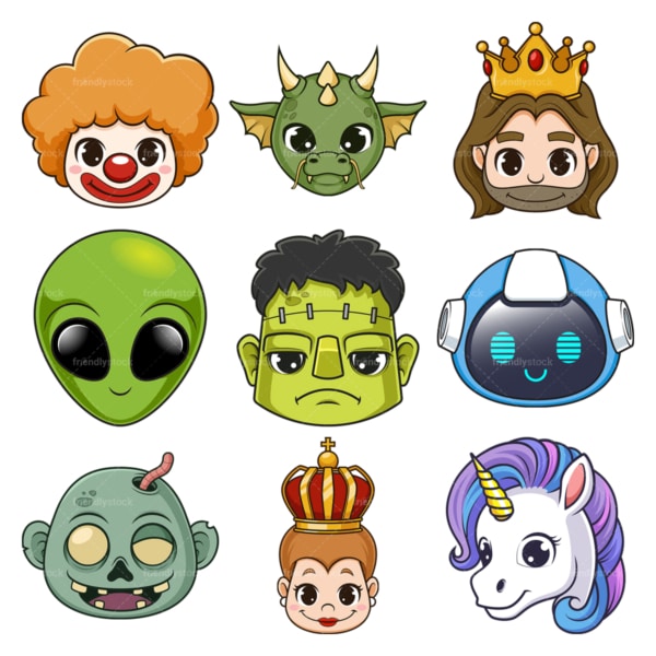 Cartoon heads. PNG - JPG and infinitely scalable vector EPS - on white or transparent background.