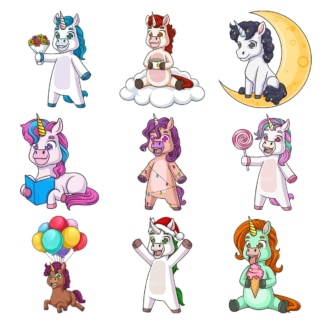 Funky unicorns. PNG - JPG and infinitely scalable vector EPS - on white or transparent background.