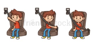 Kid fastening seatbelt. PNG - JPG and vector EPS file formats (infinitely scalable). Image isolated on transparent background.