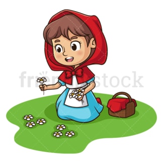 Little red riding hood picking daisies. PNG - JPG and vector EPS (infinitely scalable).