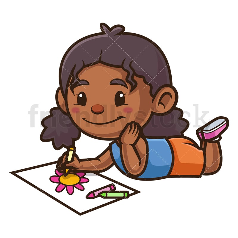 Girl Drawing A Picture Cartoon Clipart Vector - FriendlyStock