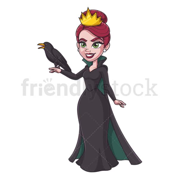 Evil Queen With Raven Cartoon Clipart Vector - FriendlyStock