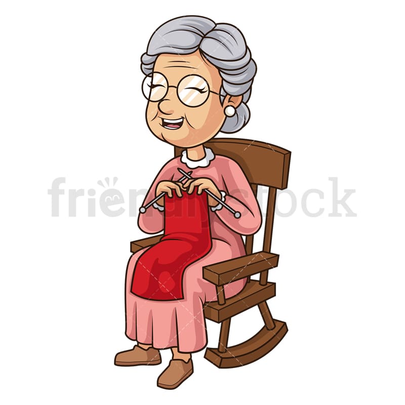 Grandma Knitting In A Rocking Chair Cartoon Clipart Vector - FriendlyStock