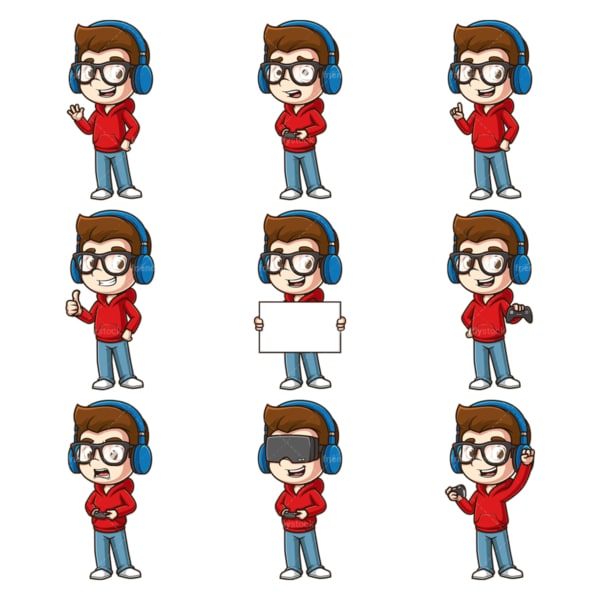 Cartoon male gamer character. PNG - JPG and infinitely scalable vector EPS - on white or transparent background.