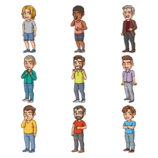 Cartoon men showing disgust. PNG - JPG and infinitely scalable vector EPS - on white or transparent background.