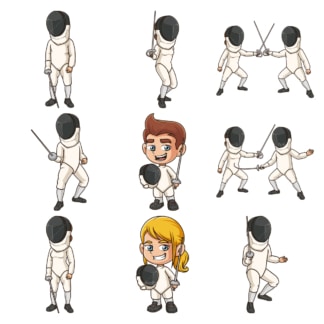 People fencing collection. PNG - JPG and infinitely scalable vector EPS - on white or transparent background.