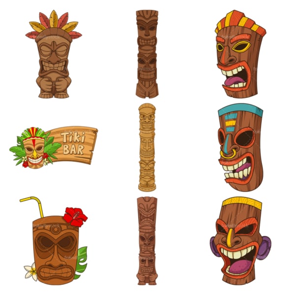Tiki vector clipart bundle. PNG - JPG and infinitely scalable vector EPS - on white or transparent background.