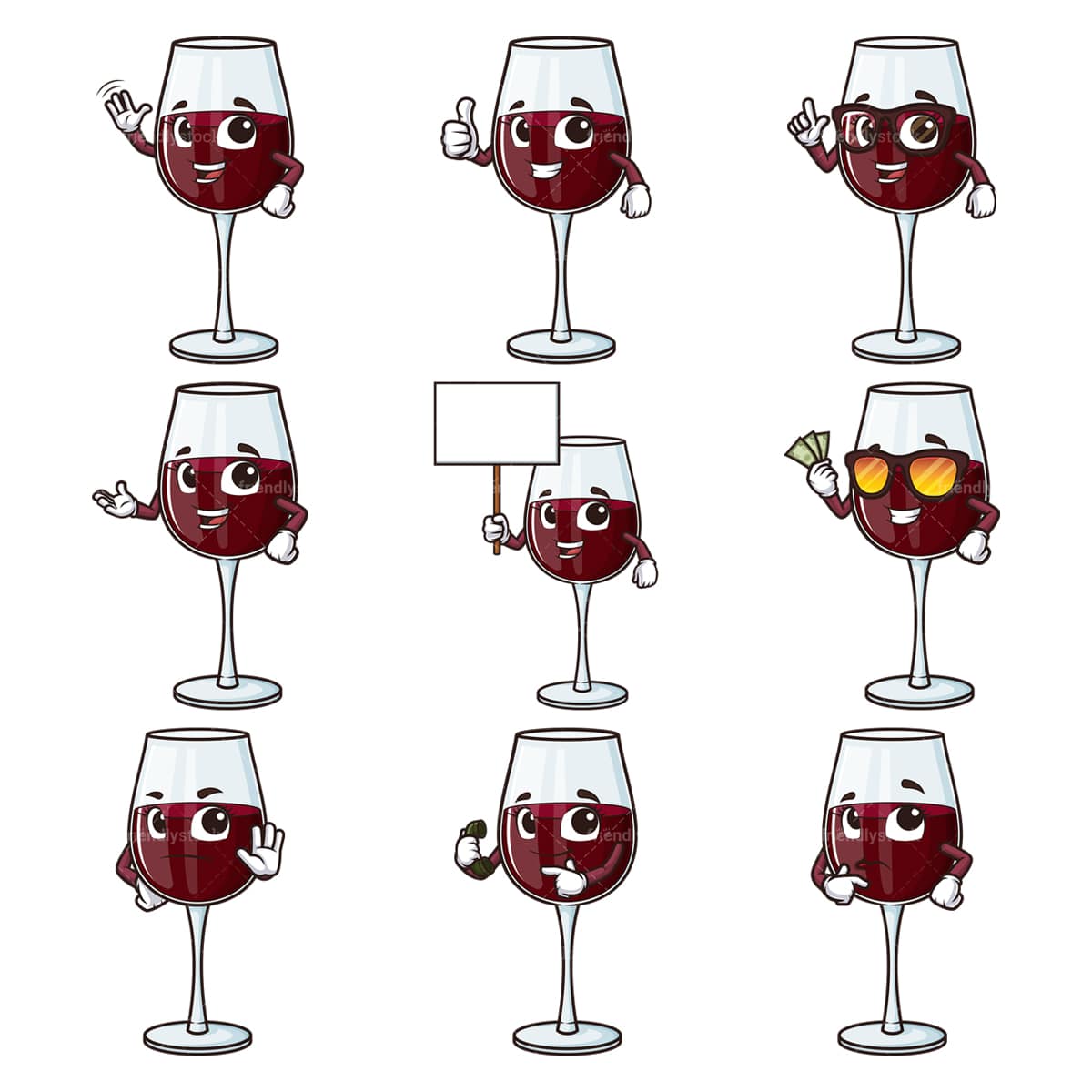 Wine Glass Mascot Character Collection Vector Cartoon Clipart