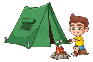 Cartoon boy camping. PNG - JPG and vector EPS (infinitely scalable).