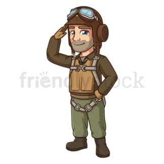 WW2 fighter pilot saluting. PNG - JPG and vector EPS (infinitely scalable).
