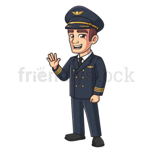 Male airline pilot waving. PNG - JPG and vector EPS (infinitely scalable).