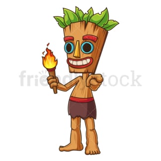 Tiki character holding torch. PNG - JPG and vector EPS (infinitely scalable).