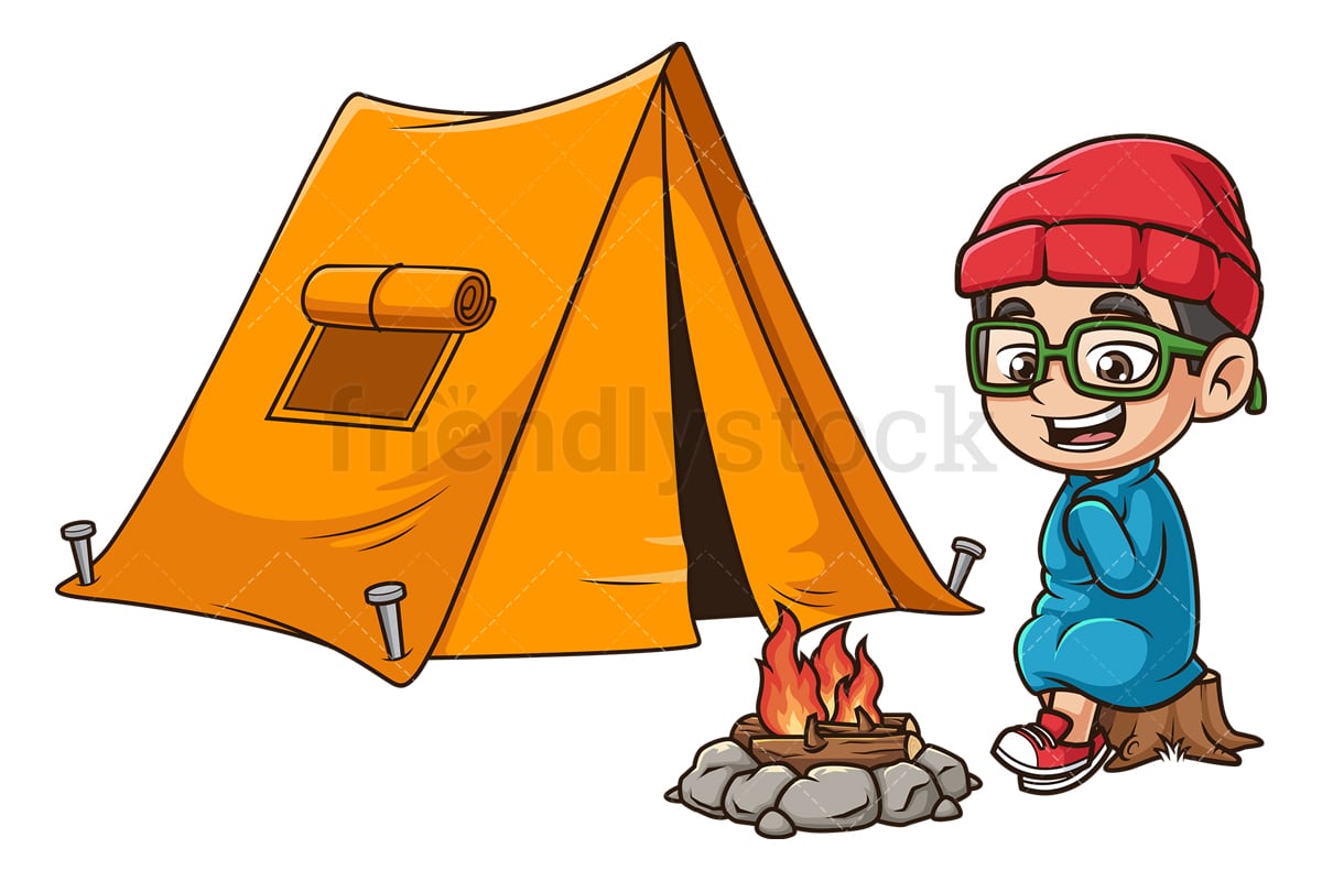 Kid Camping Cartoon Clipart Vector - FriendlyStock