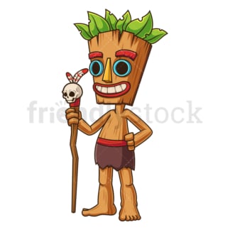 Tiki character holding sceptre. PNG - JPG and vector EPS (infinitely scalable).