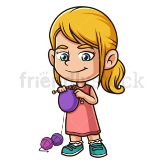 Cartoon girl knitting. PNG - JPG and vector EPS (infinitely scalable).