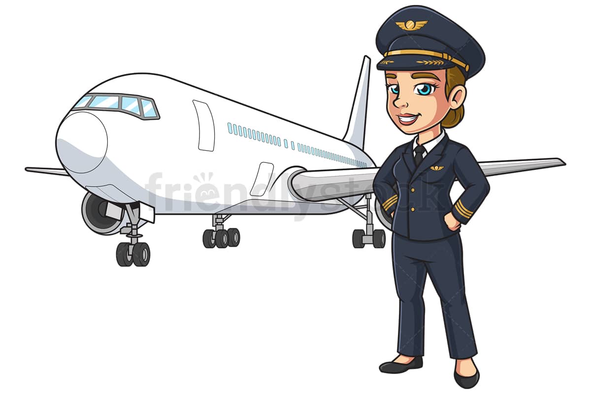Female Airline Pilot Passenger Plane Cartoon Clipart Vector - FriendlyStock