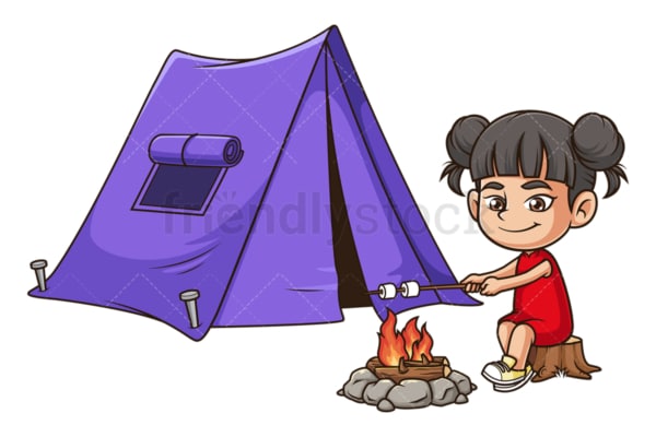 Asian girl camping. PNG - JPG and vector EPS (infinitely scalable).
