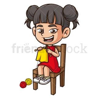Asian girl knitting. PNG - JPG and vector EPS (infinitely scalable).