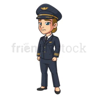 Sad female airline pilot. PNG - JPG and vector EPS (infinitely scalable).