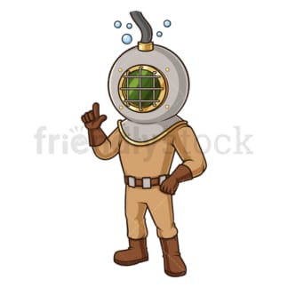 Deep sea diver pointing up. PNG - JPG and vector EPS (infinitely scalable).